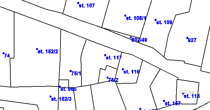 Parcela st. 117 v KÚ Zásmuky, Katastrální mapa