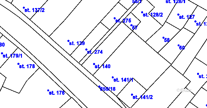 Parcela st. 140 v KÚ Zásmuky, Katastrální mapa
