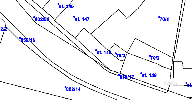 Parcela st. 148 v KÚ Zásmuky, Katastrální mapa