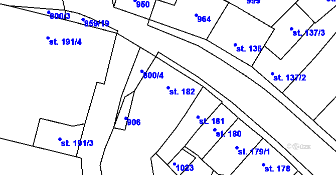Parcela st. 182 v KÚ Zásmuky, Katastrální mapa