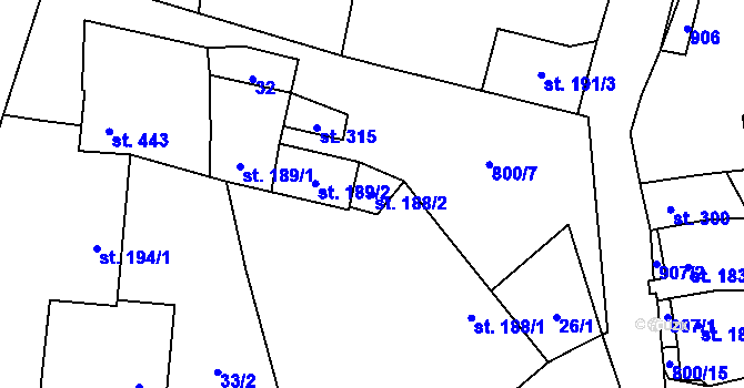 Parcela st. 188/2 v KÚ Zásmuky, Katastrální mapa