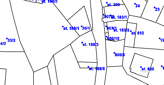 Parcela st. 188/3 v KÚ Zásmuky, Katastrální mapa