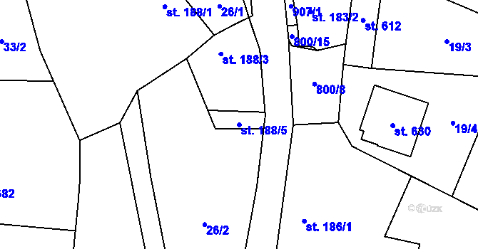 Parcela st. 188/5 v KÚ Zásmuky, Katastrální mapa