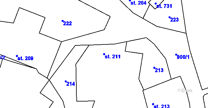 Parcela st. 211 v KÚ Zásmuky, Katastrální mapa