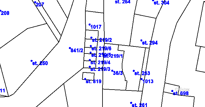Parcela st. 219/1 v KÚ Zásmuky, Katastrální mapa