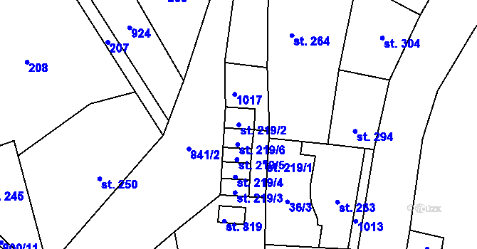 Parcela st. 219/2 v KÚ Zásmuky, Katastrální mapa