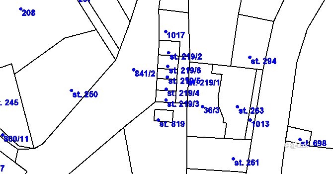 Parcela st. 219/4 v KÚ Zásmuky, Katastrální mapa
