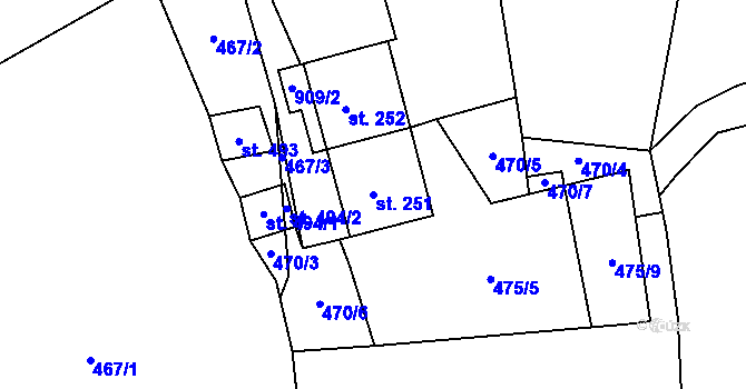 Parcela st. 251 v KÚ Zásmuky, Katastrální mapa