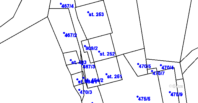 Parcela st. 252 v KÚ Zásmuky, Katastrální mapa