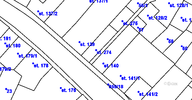 Parcela st. 274 v KÚ Zásmuky, Katastrální mapa