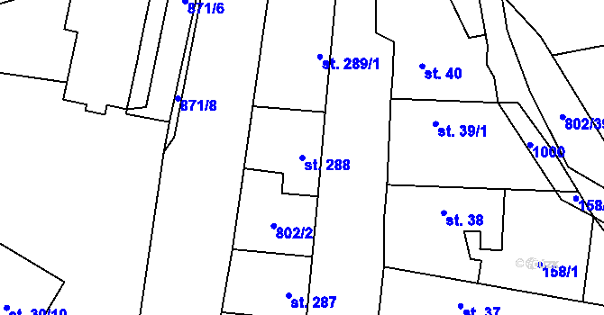 Parcela st. 288 v KÚ Zásmuky, Katastrální mapa