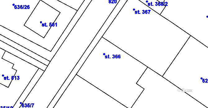 Parcela st. 366 v KÚ Zásmuky, Katastrální mapa