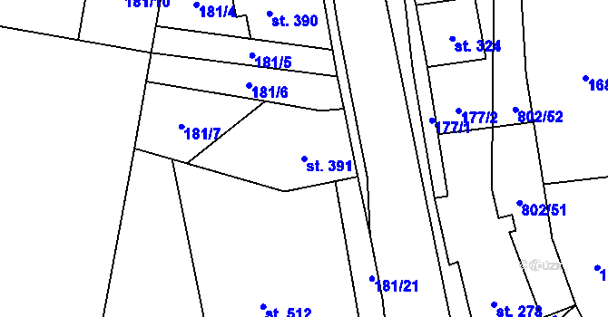 Parcela st. 391 v KÚ Zásmuky, Katastrální mapa