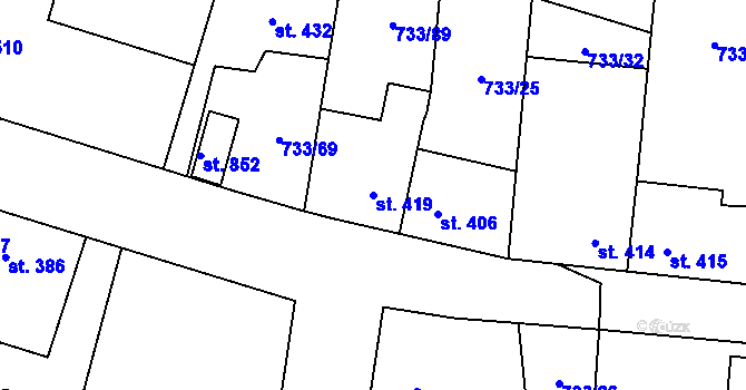 Parcela st. 419 v KÚ Zásmuky, Katastrální mapa