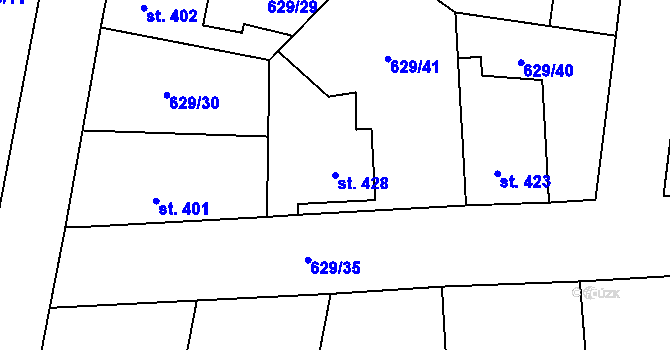 Parcela st. 428 v KÚ Zásmuky, Katastrální mapa
