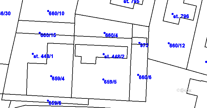 Parcela st. 448/2 v KÚ Zásmuky, Katastrální mapa