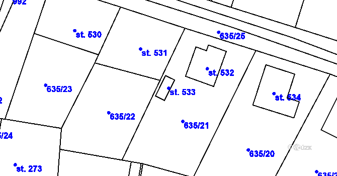 Parcela st. 533 v KÚ Zásmuky, Katastrální mapa