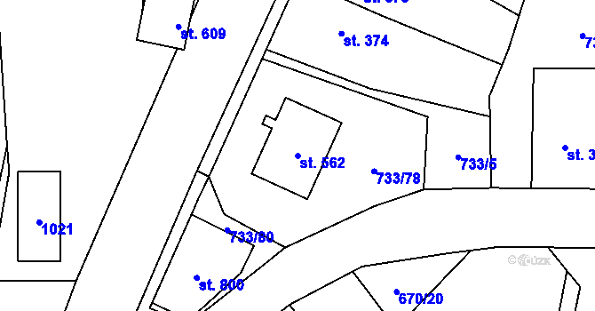 Parcela st. 562 v KÚ Zásmuky, Katastrální mapa