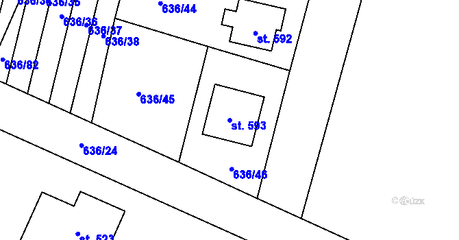 Parcela st. 593 v KÚ Zásmuky, Katastrální mapa
