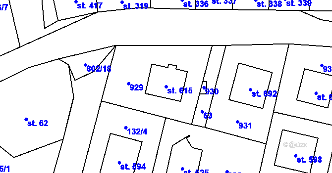 Parcela st. 615 v KÚ Zásmuky, Katastrální mapa