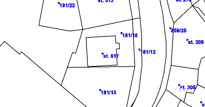 Parcela st. 617 v KÚ Zásmuky, Katastrální mapa