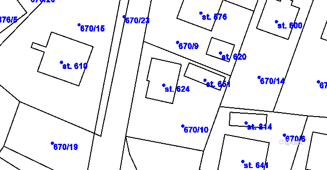 Parcela st. 624 v KÚ Zásmuky, Katastrální mapa