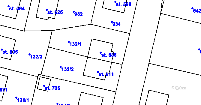 Parcela st. 686 v KÚ Zásmuky, Katastrální mapa