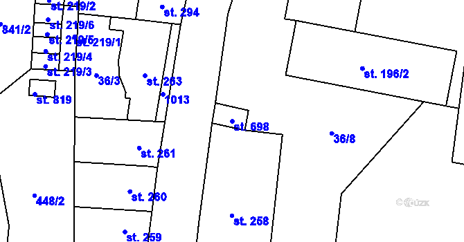 Parcela st. 698 v KÚ Zásmuky, Katastrální mapa