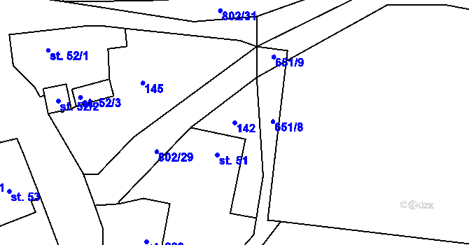 Parcela st. 142 v KÚ Zásmuky, Katastrální mapa