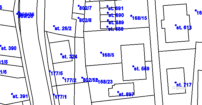 Parcela st. 168/5 v KÚ Zásmuky, Katastrální mapa