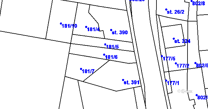 Parcela st. 181/6 v KÚ Zásmuky, Katastrální mapa