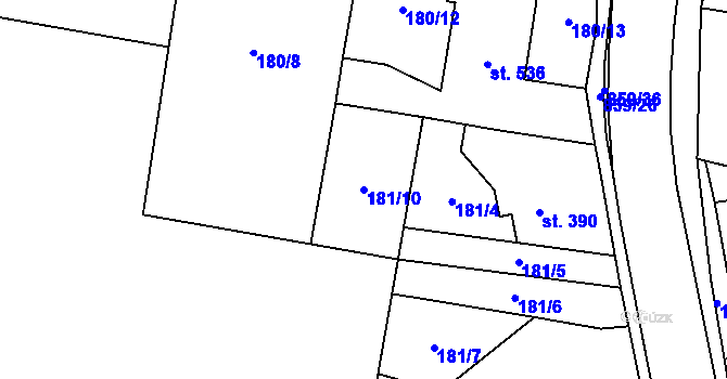 Parcela st. 181/10 v KÚ Zásmuky, Katastrální mapa