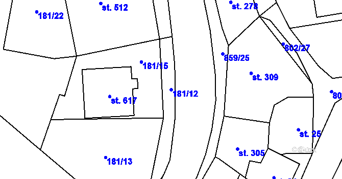 Parcela st. 181/12 v KÚ Zásmuky, Katastrální mapa