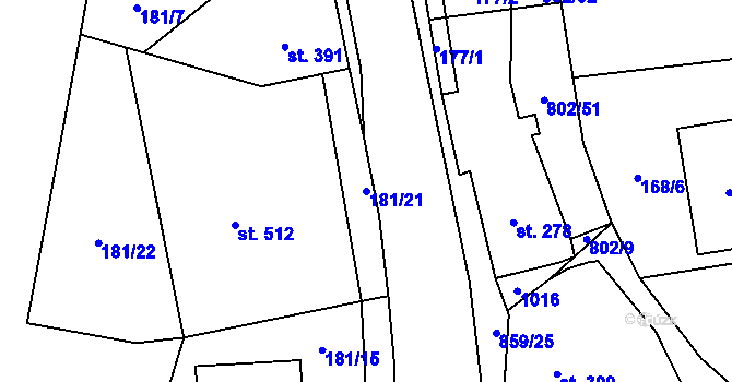 Parcela st. 181/21 v KÚ Zásmuky, Katastrální mapa