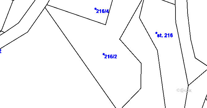 Parcela st. 216/2 v KÚ Zásmuky, Katastrální mapa