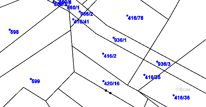 Parcela st. 416/2 v KÚ Zásmuky, Katastrální mapa