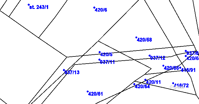 Parcela st. 420/5 v KÚ Zásmuky, Katastrální mapa