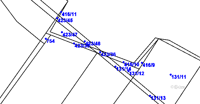 Parcela st. 423/36 v KÚ Zásmuky, Katastrální mapa
