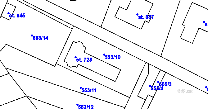 Parcela st. 553/10 v KÚ Zásmuky, Katastrální mapa