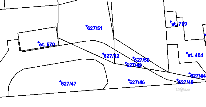 Parcela st. 627/52 v KÚ Zásmuky, Katastrální mapa