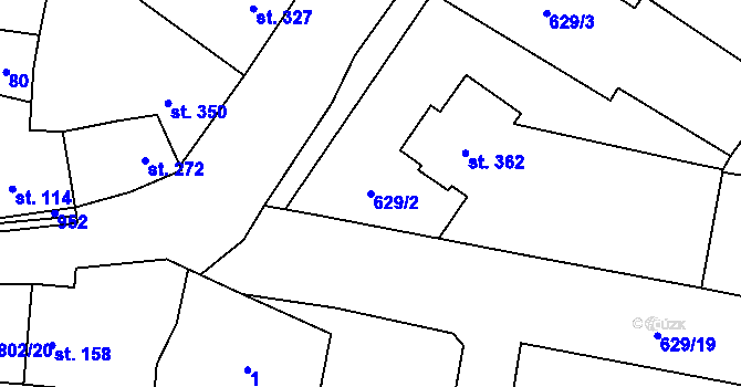 Parcela st. 629/2 v KÚ Zásmuky, Katastrální mapa