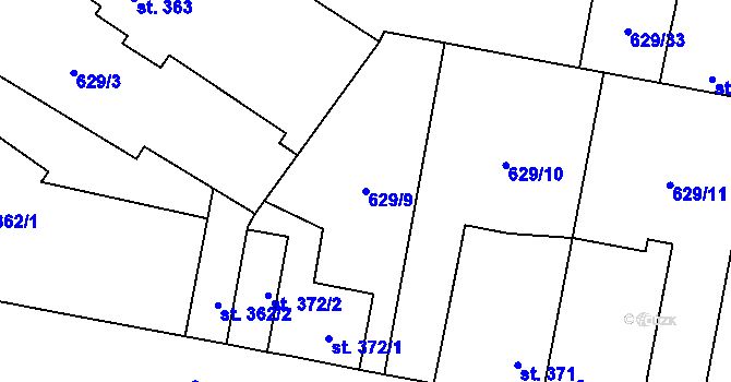 Parcela st. 629/9 v KÚ Zásmuky, Katastrální mapa