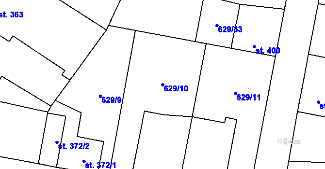 Parcela st. 629/10 v KÚ Zásmuky, Katastrální mapa