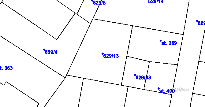Parcela st. 629/13 v KÚ Zásmuky, Katastrální mapa