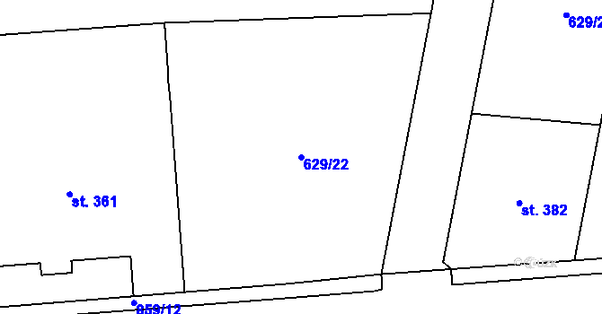 Parcela st. 629/22 v KÚ Zásmuky, Katastrální mapa