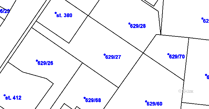 Parcela st. 629/27 v KÚ Zásmuky, Katastrální mapa
