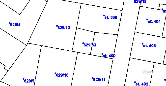 Parcela st. 629/33 v KÚ Zásmuky, Katastrální mapa