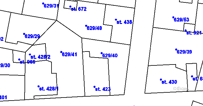 Parcela st. 629/40 v KÚ Zásmuky, Katastrální mapa