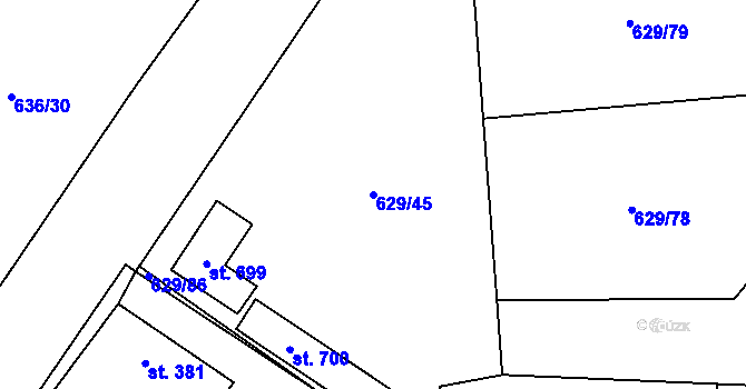 Parcela st. 629/45 v KÚ Zásmuky, Katastrální mapa