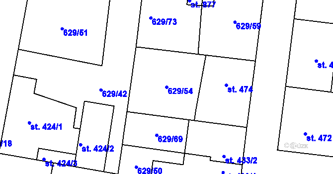 Parcela st. 629/54 v KÚ Zásmuky, Katastrální mapa